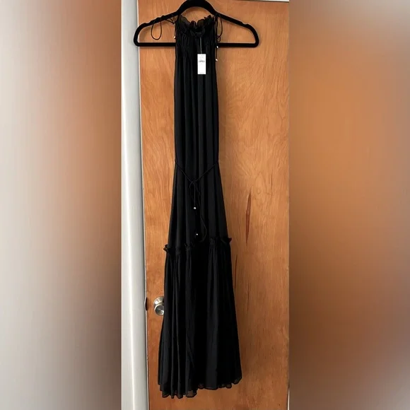 NWT Banana Republic Black Crinkle Maxi Dress with Silk - Size Small - Picture 13 of 13